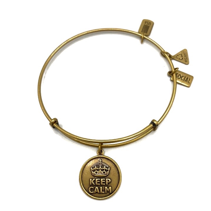 Wind & Fire Keep Calm Charm Bangle Bracelet Gold Tone Expandable